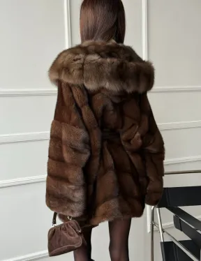Шуба норка - кимоно с капюшоном