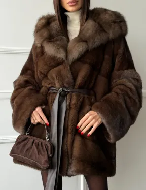 Шуба норка - кимоно с капюшоном