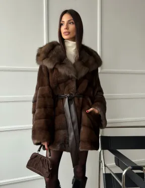 Шуба норка - кимоно с капюшоном