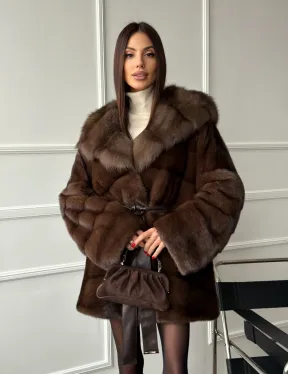 Шуба норка - кимоно с капюшоном