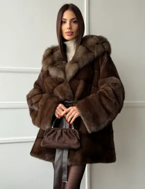 Шуба норка - кимоно с капюшоном