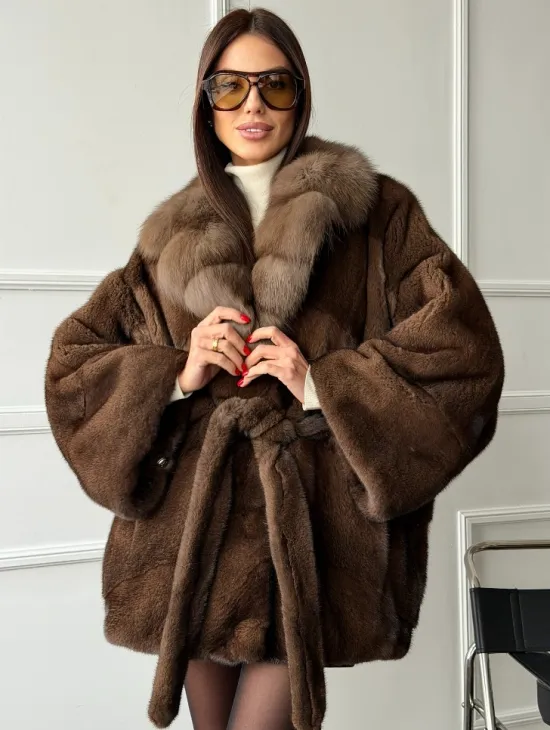 Полушубок автоледи норковый - воротник куница