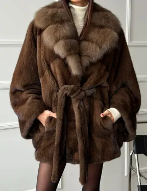 Полушубок автоледи норковый - воротник куница