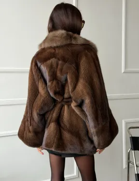 Полушубок автоледи норковый - воротник куница