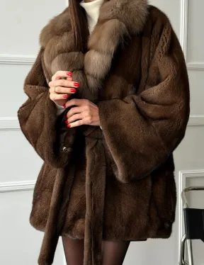 Полушубок автоледи норковый - воротник куница