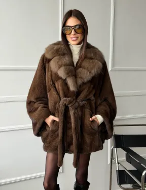 Полушубок автоледи норковый - воротник куница