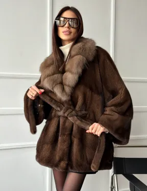 Полушубок автоледи норковый - воротник куница