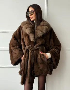 Полушубок автоледи норковый - воротник куница