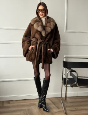 Полушубок автоледи норковый - воротник куница