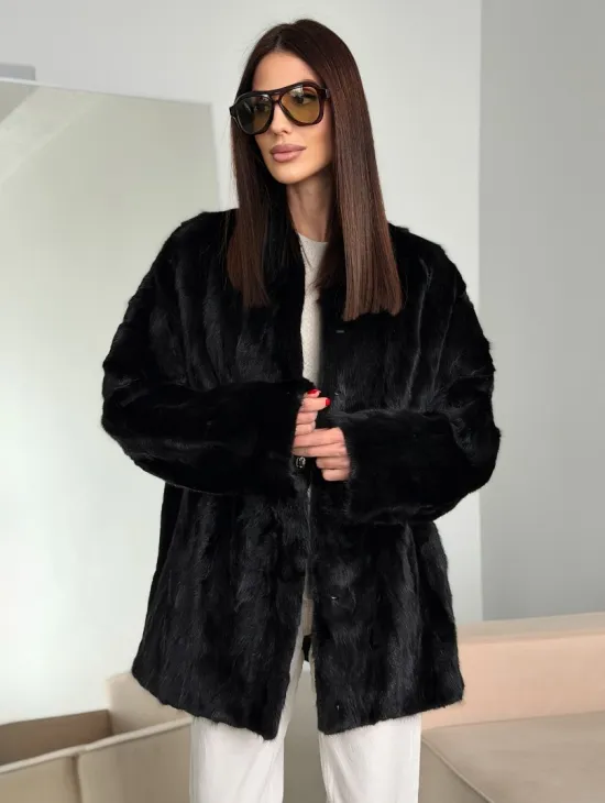 Шуба норковая из кусочков в стиле оверсайз