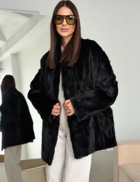 Шуба норковая из кусочков в стиле оверсайз