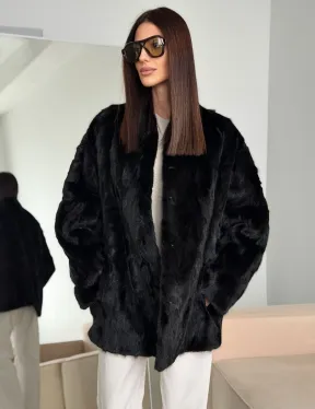 Шуба норковая из кусочков в стиле оверсайз