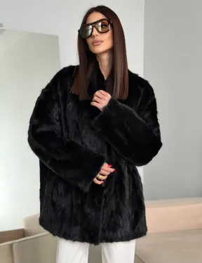 Шуба норковая из кусочков в стиле оверсайз