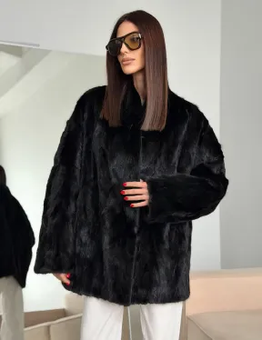 Шуба норковая из кусочков в стиле оверсайз