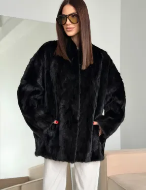 Шуба норковая из кусочков в стиле оверсайз