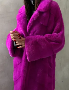 Длинная норковая шуба - цвет фуксия