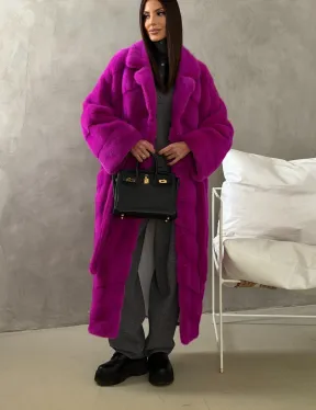 Длинная норковая шуба - цвет фуксия