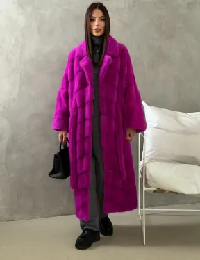 Длинная норковая шуба - цвет фуксия