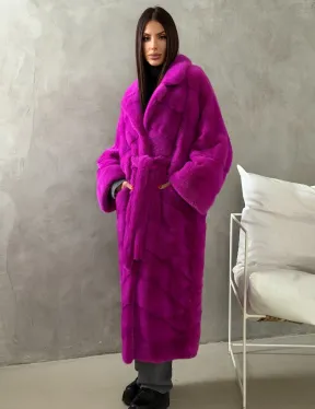 Длинная норковая шуба - цвет фуксия