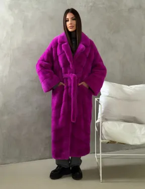 Длинная норковая шуба - цвет фуксия