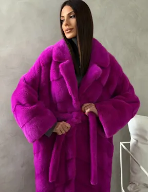 Длинная норковая шуба - цвет фуксия