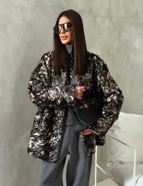 Шуба норковая из цветных кусочков в стиле оверсайз