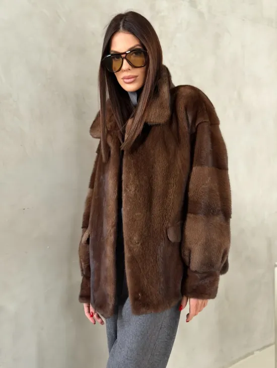 Короткая норковая шуба под соболь