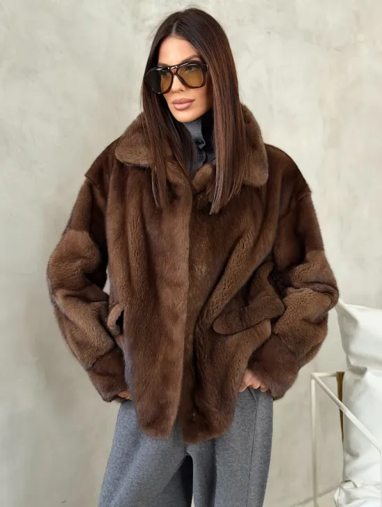 Короткая норковая шуба под соболь