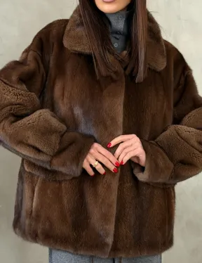 Короткая норковая шуба под соболь