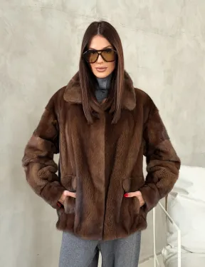 Короткая норковая шуба под соболь