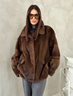 Короткая норковая шуба под соболь