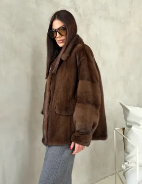 Короткая норковая шуба под соболь