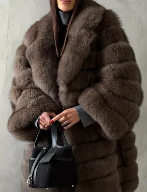 Шуба из песца под соболь - английский воротник