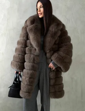 Шуба из песца под соболь - английский воротник