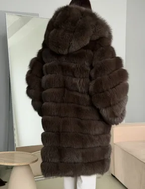 Шуба из песца с капюшоном