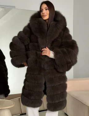 Шуба из песца с капюшоном