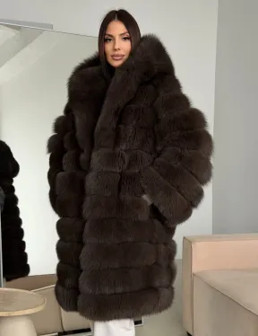 Шуба из песца с капюшоном