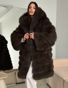 Шуба из песца с капюшоном