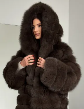 Шуба из песца с капюшоном