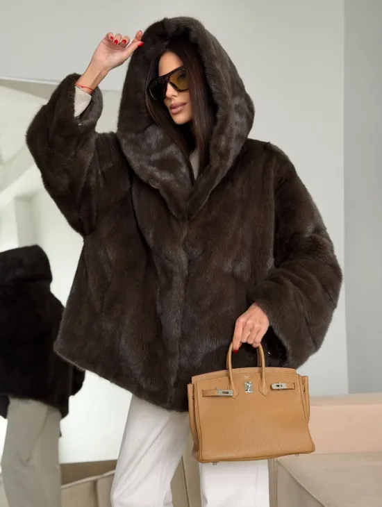 Зимняя норковая шуба с капюшоном - фото 12
