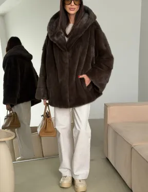 Зимняя норковая шуба с капюшоном