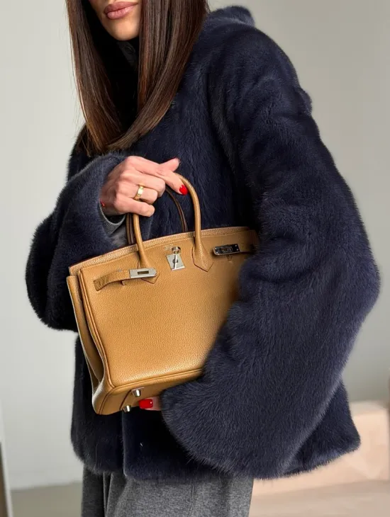 Короткий норковый жакет - синий графит