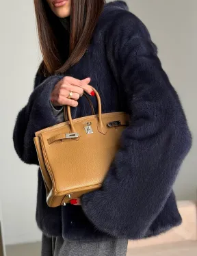 Короткий норковый жакет - синий графит