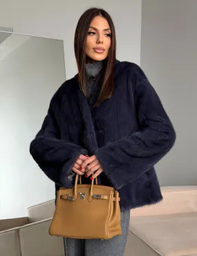 Короткий норковый жакет - синий графит