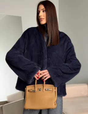 Короткий норковый жакет - синий графит