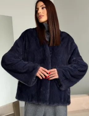 Короткий норковый жакет - синий графит