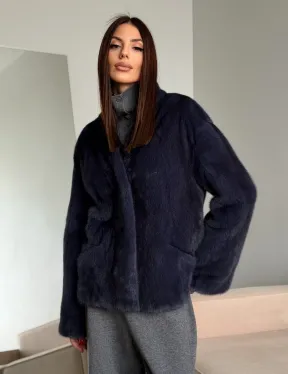 Короткий норковый жакет - синий графит