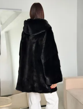 Норка шуба BLACKGLAMA паркет кимоно с капюшоном