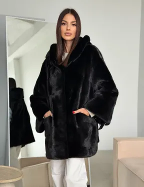 Норка шуба BLACKGLAMA паркет кимоно с капюшоном