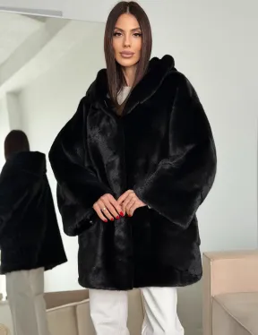 Норка шуба BLACKGLAMA паркет кимоно с капюшоном